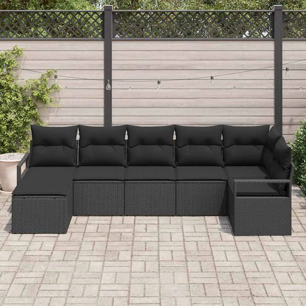Ensemble de Canapés avec coussin 7 pcs Noir polyrotin vidaXL 3355142