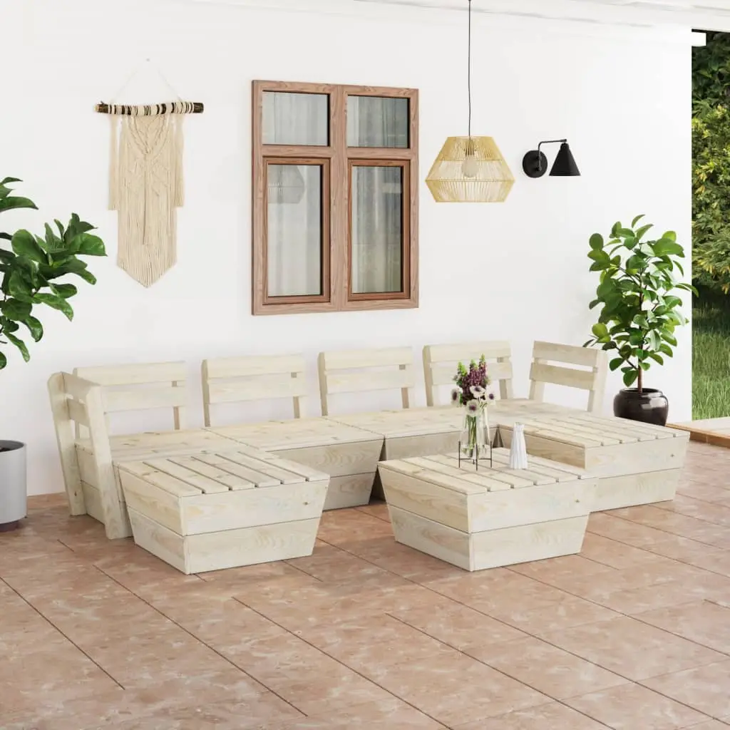 Ensemble de Jardin Style Palette 7 Pièces en Bois d’Épicéa Modulable avec 3 Poufs/Tables – ComfortXL Outdoor Living Bois naturel / Anthracite