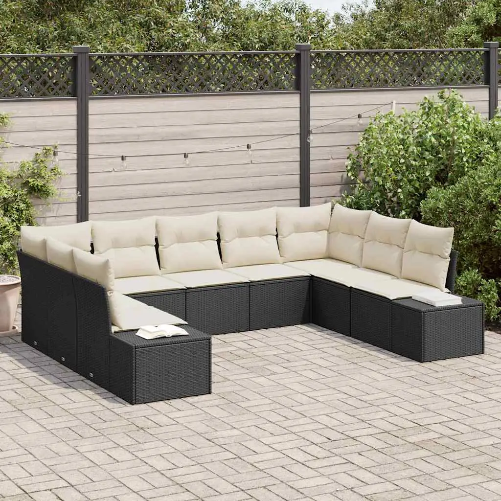 Ensemble de canapé de jardin avec coussin 9 pcs Noir polyrotin vidaXL 3347217