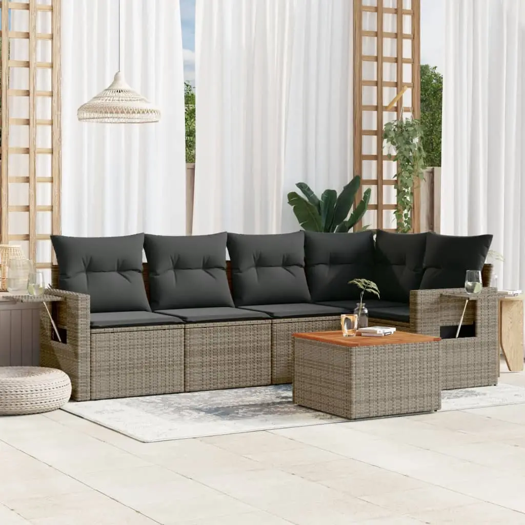 Ensemble de Jardin 6 Pièces Résine Tressée Modulable Rangement Accoudoirs Pliables Gris – ComfortXL Outdoor Living