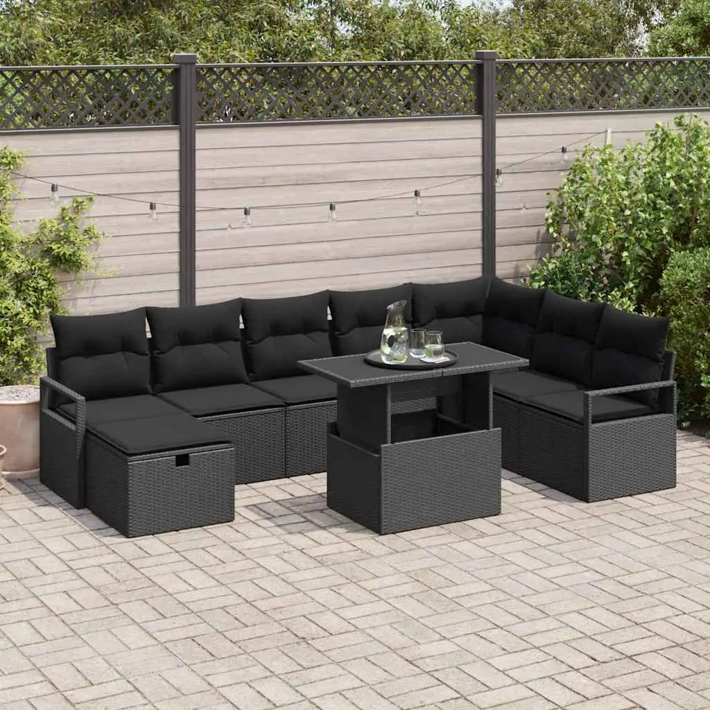 Ensemble de canapé de jardin avec coussin 9 pcs Noir Poly rotin vidaXL 3361152