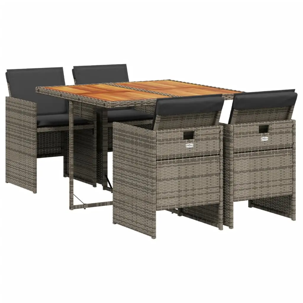 Ensemble de 5 pcs table de jardin avec chaises – mobilier de jardin coussins gris résine tressée-JU2498