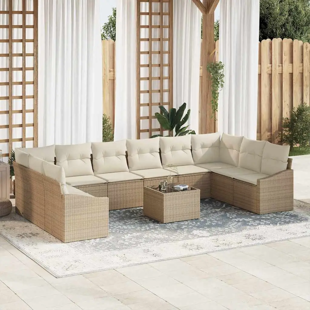 Ensemble de Canapés avec coussin 11 pcs Beige polyrotin vidaXL 3346911