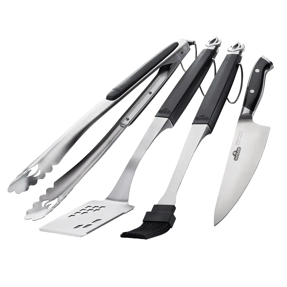 Ensemble de 4 ustensiles de chef – Pince / Spatule / Pinceau / Couteau