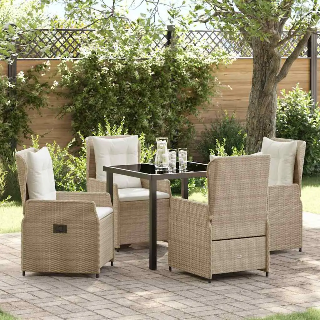 Ensemble de salle à manger pour jardin 5 pcs polyrotin vidaXL 3380968 beige et blanc crème