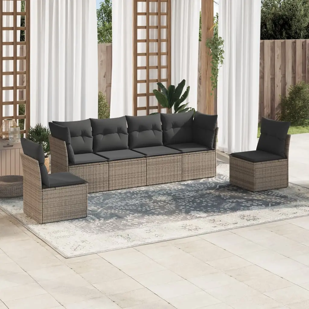 Ensemble canapé modulable 6 places en résine tressée pour terrasse et balcon Gris et coussins Gris foncé – ComfortXL Outdoor Living