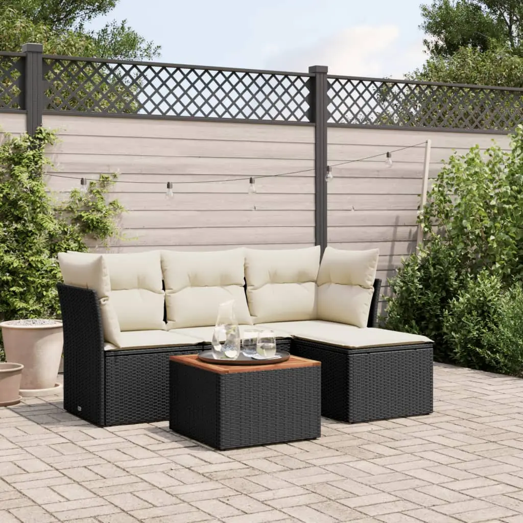 Ensemble canapés d’extérieur 5 pcs poly rotin avec table en bois pour balcon Noir – ComfortXL Outdoor Living