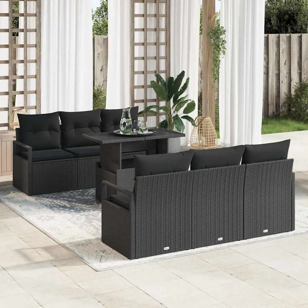 Ensemble de canapé de jardin avec stockage 7 pcs Noir polyrotin vidaXL 3348749