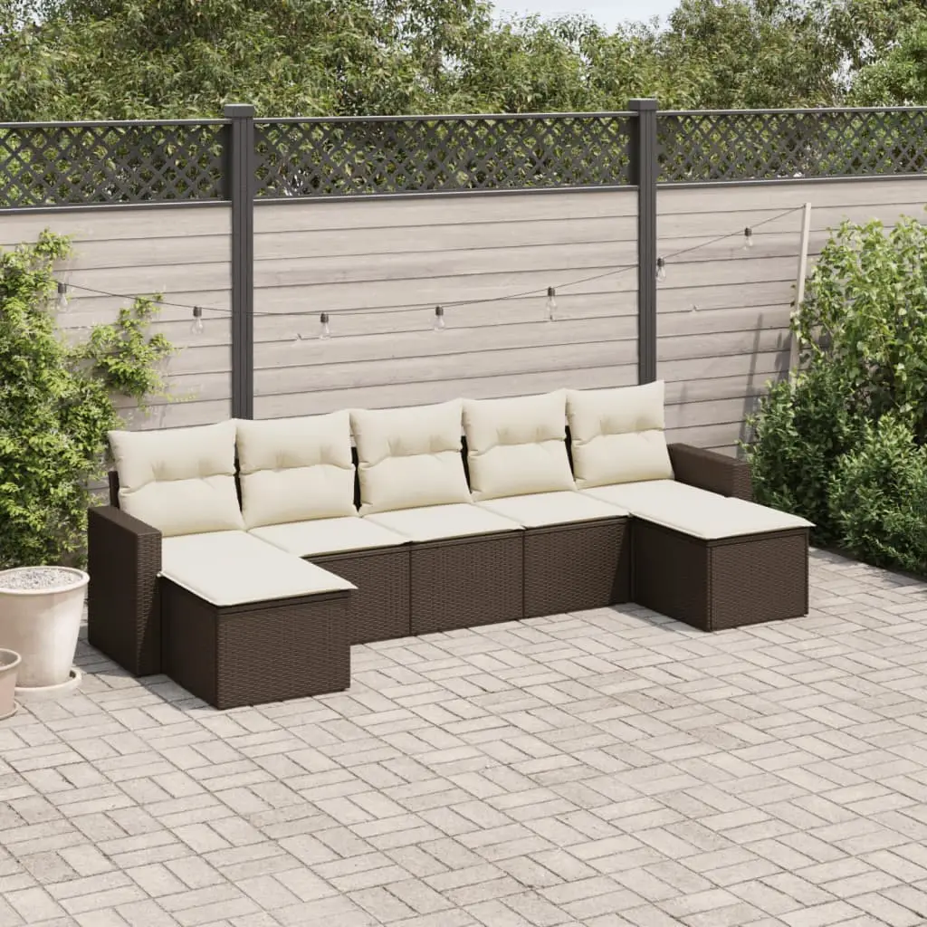 Ensemble de jardin 7 places en résine tressée Marron avec rangement pour terrasse – ComfortXL Outdoor Living