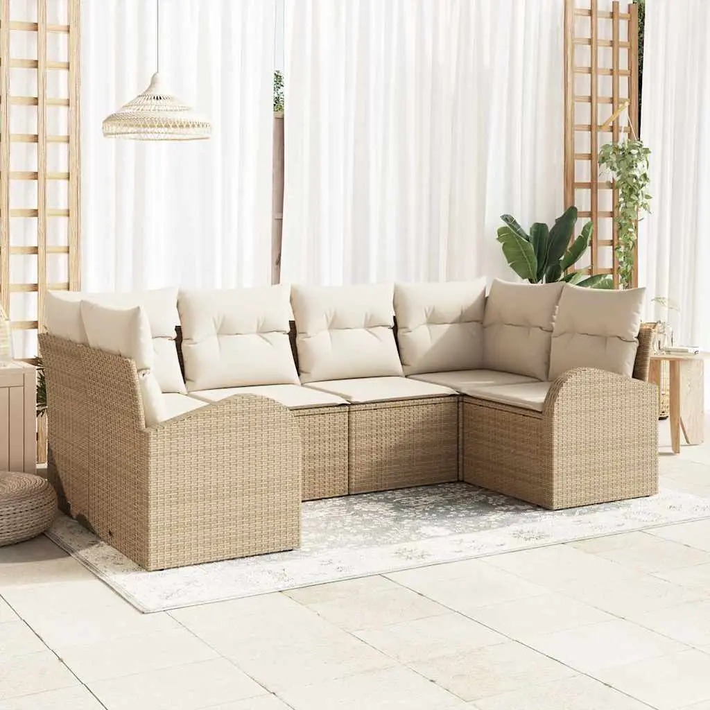 Ensemble d’extérieur 6 places en polyrotin tissé modulable design Beige – ComfortXL Outdoor Living