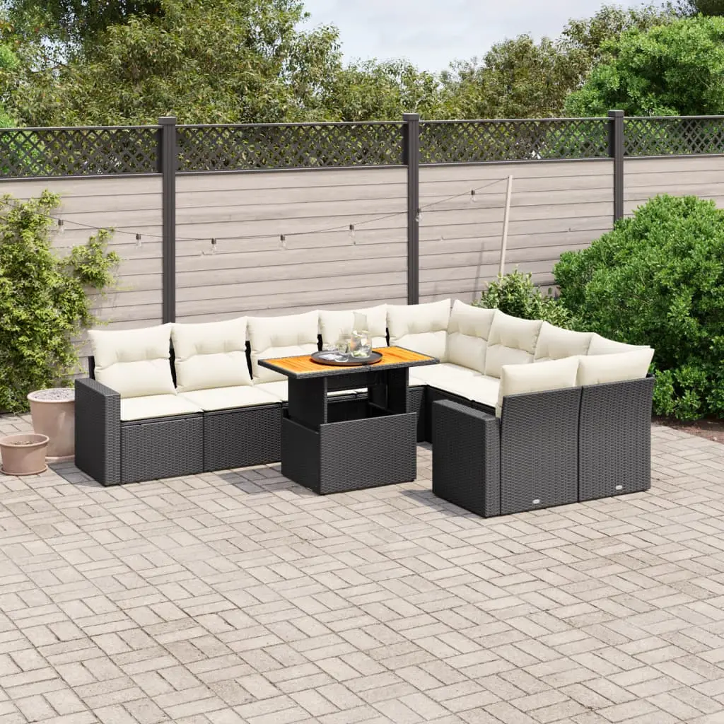 Ensemble Canapé Modulable 9 Places Résine Tressée avec Table Ajustable pour Repas Extérieur Noir – ComfortXL Outdoor Living