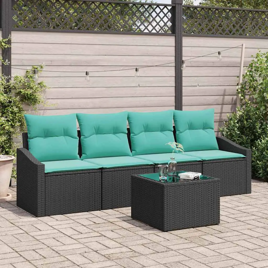 Ensemble de Canapés 5 pcs Noir et turquoise polyrotin vidaXL 3346596