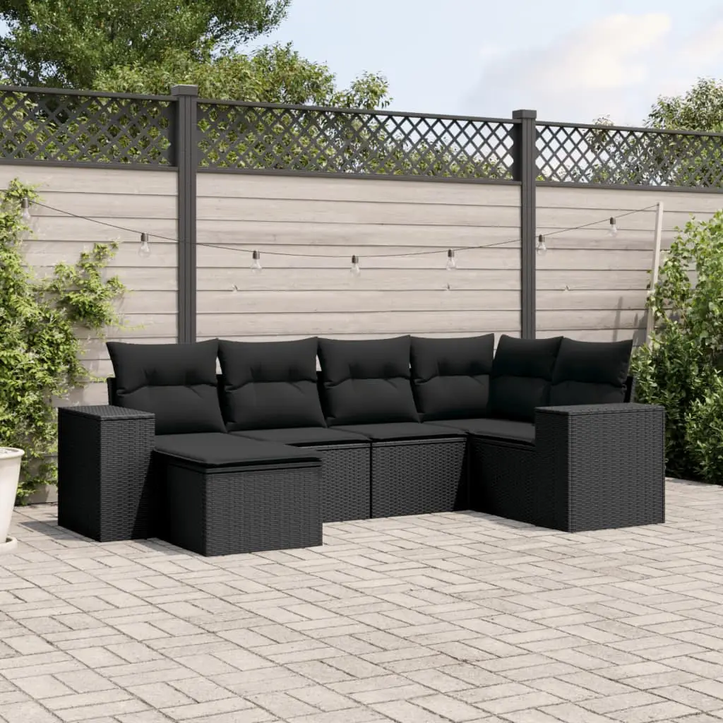 Ensemble de jardin 6 places résine tressée modulable avec repose-pieds et rangement Noir – ComfortXL Outdoor Living