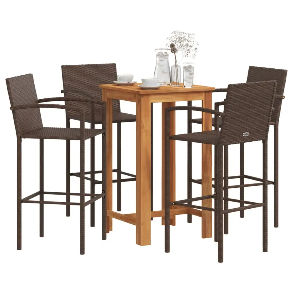 Ensemble de bar de jardin 5 pcs marron bois massif acacia rotin vidaXL 3295275