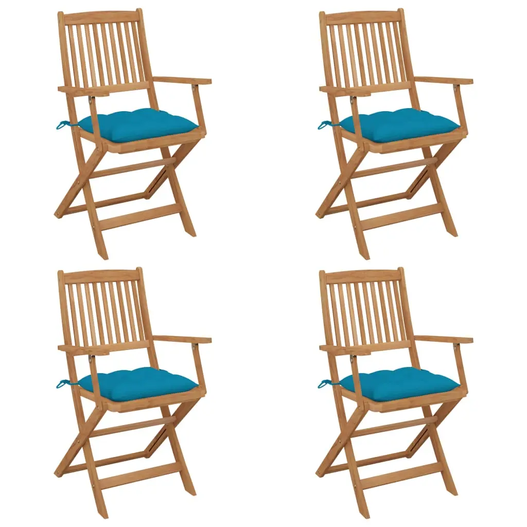 Ensemble de 4 Chaises de Balcon Pliantes en Bois d’Acacia Huilé et Coussins Épais 7cm Bleu Clair – ComfortXL Outdoor Living