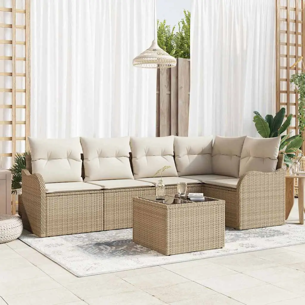 Ensemble de Jardin 6 Pièces en Résine Tressée Modulable 5 Personnes Beige – ComfortXL Outdoor Living