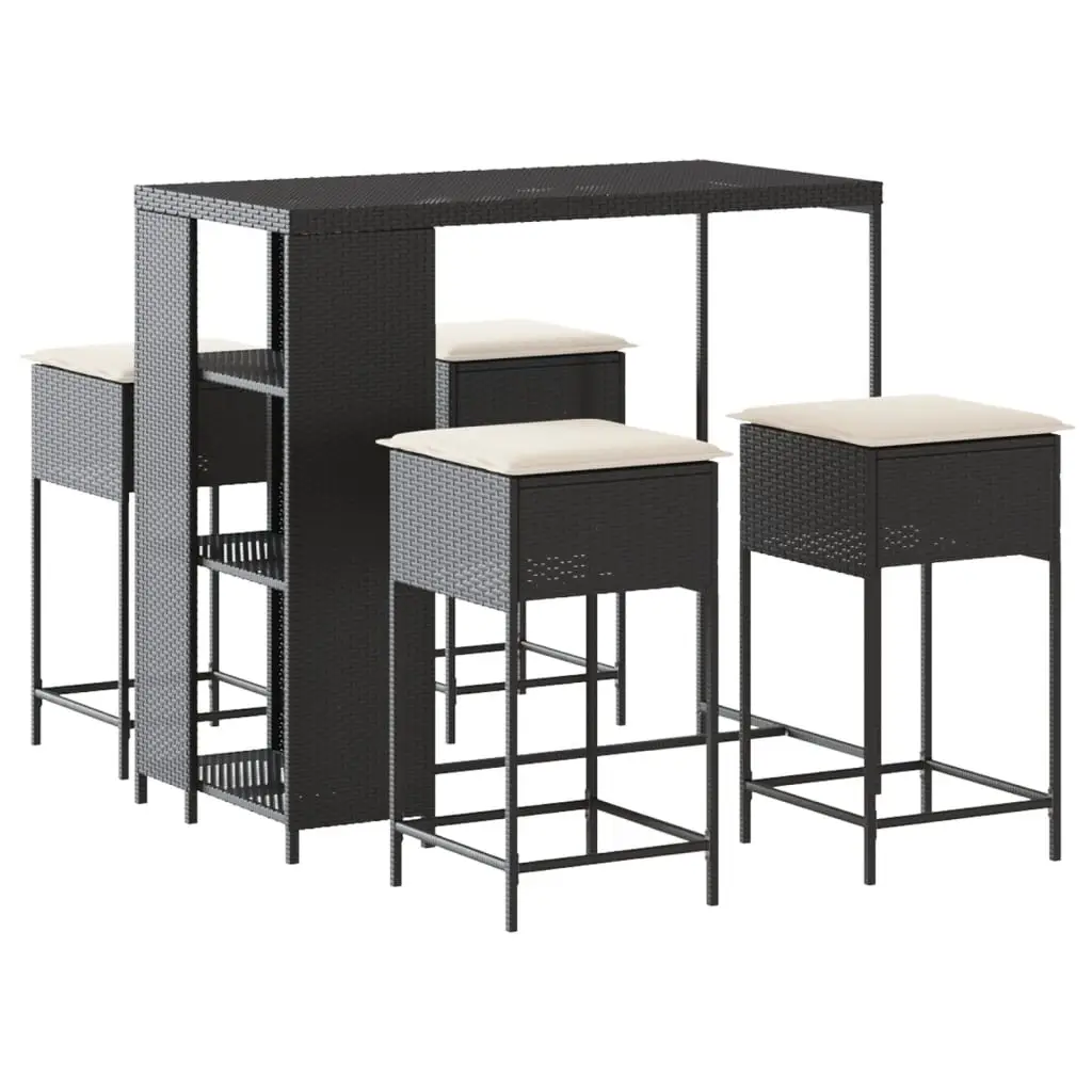 Ensemble de 5 pcs bar de jardin – Mobilier d’extérieur – Mobilier de jardin avec coussins noir poly rotin-JU2137