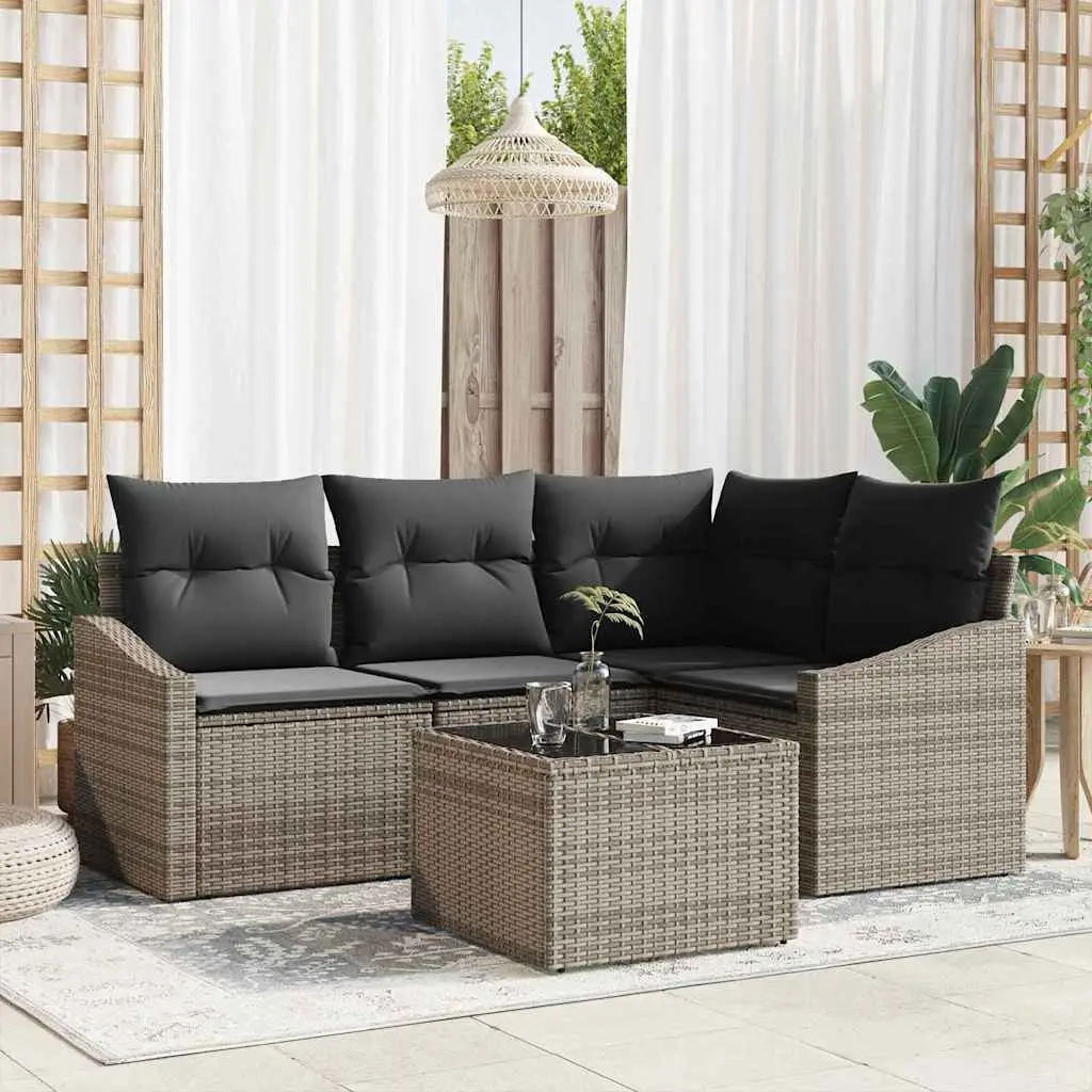 Ensemble de Canapés avec coussin 5 pcs Gris polyrotin vidaXL 3346709