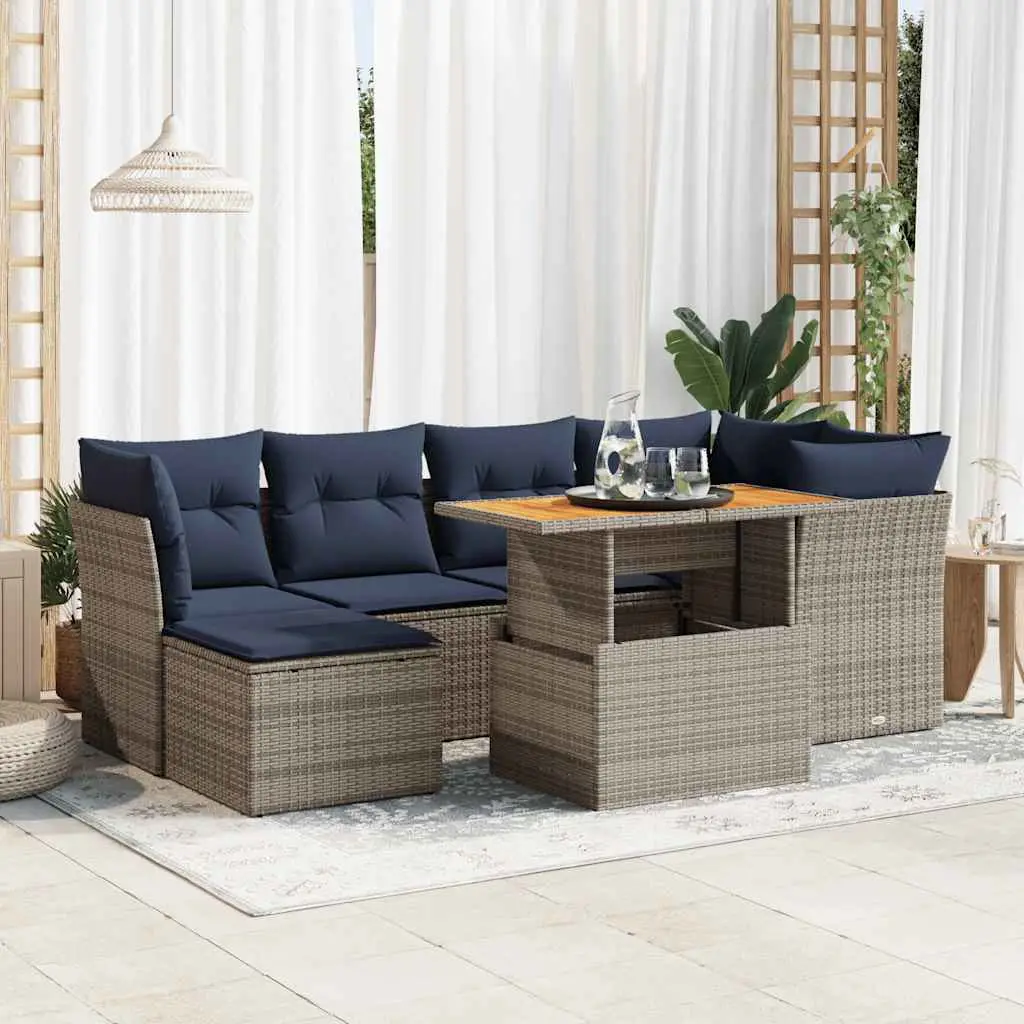 Ensemble de jardin 7 places gris avec pouf de rangement table ajustable résine et bois – ComfortXL Outdoor Living