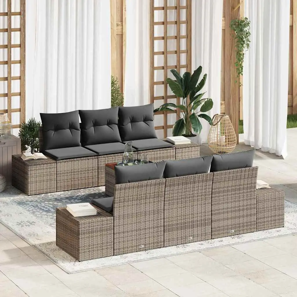 Ensemble de canapé de jardin avec stockage 7 pcs Gris polyrotin vidaXL 3356571