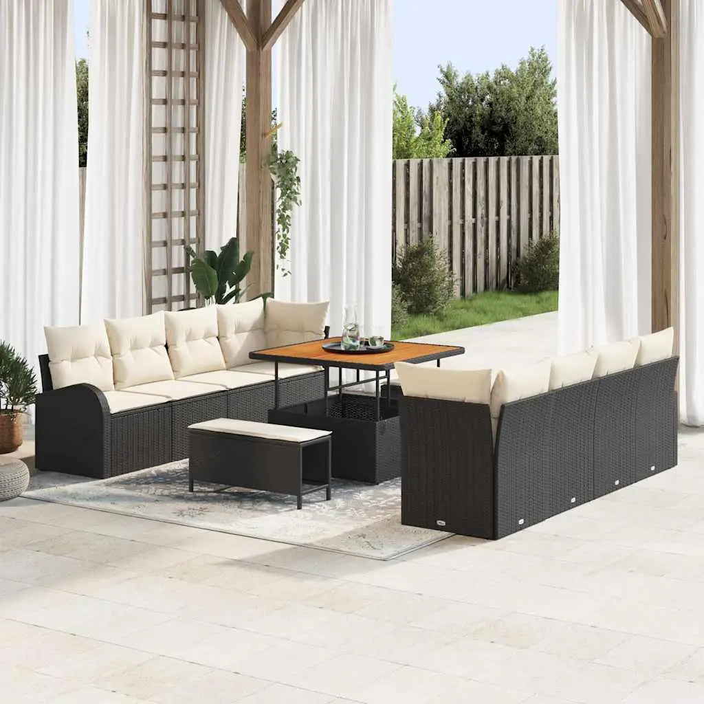 Ensemble canapé jardin 10 places modulable tressé avec longs ottomans Noir – ComfortXL Outdoor Living