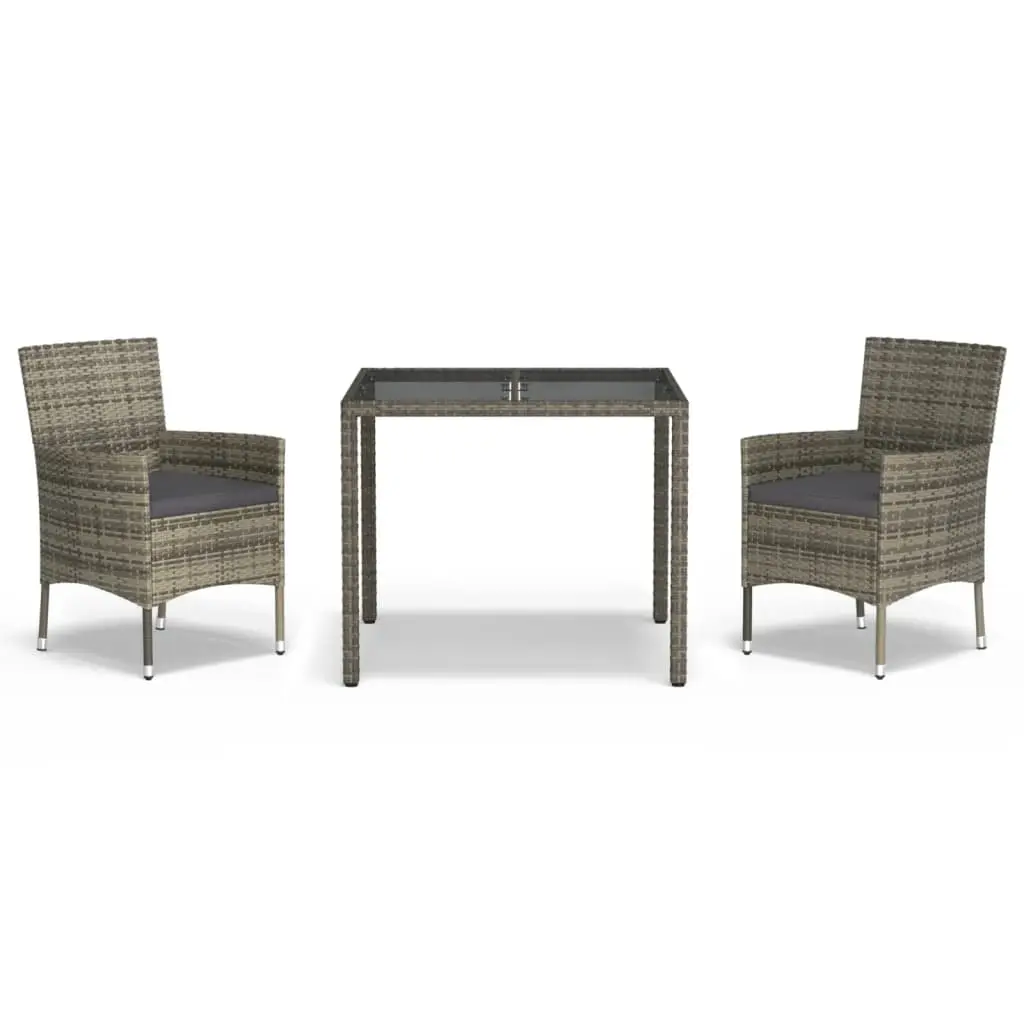 Ensemble de 3 pcs table de jardin avec chaises – mobilier de jardin coussins gris résine tressée-JU2392