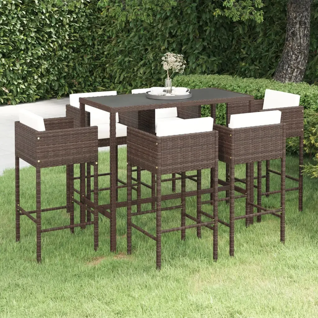 Ensemble de bar de jardin 7pcs coussins Résine tressée Marron vidaXL 3094795