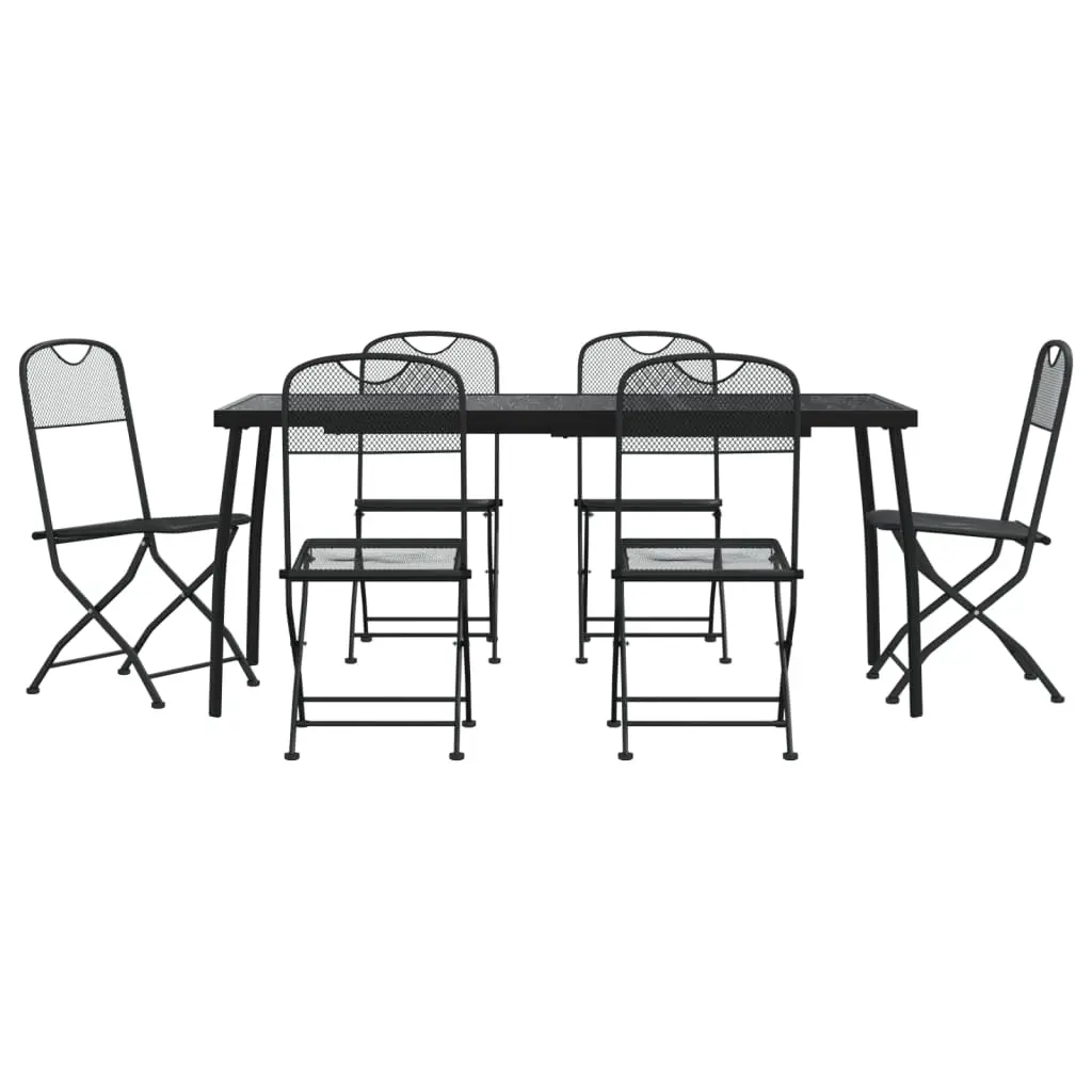 Ensemble de 7 pcs table de jardin avec chaises – mobilier de jardin anthracite métal maille-JU3109