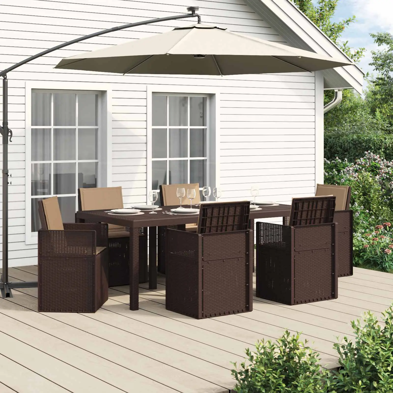 Ensemble de salle à manger pour jardin 7 pcs Marron et taupe PP vidaXL 3430077