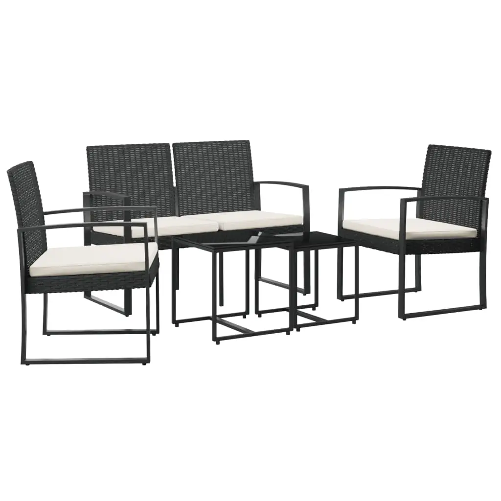 Ensemble de 5 pcs table de jardin et chaises avec coussins – mobilier de jardin noir rotin PP-JU2901