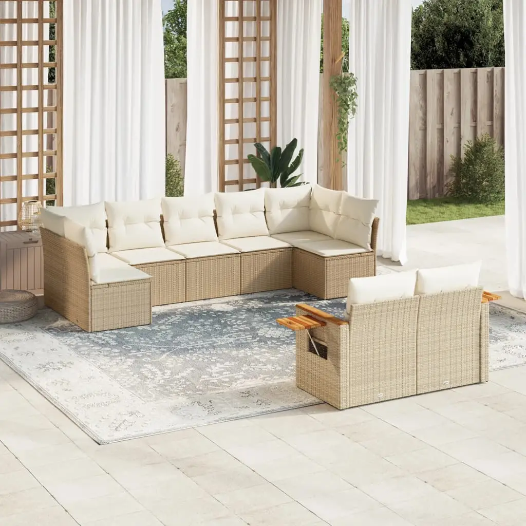 Ensemble de Jardin 9 Éléments Résine Tressée avec Rangement et Coussins Crème Beige – ComfortXL Outdoor Living