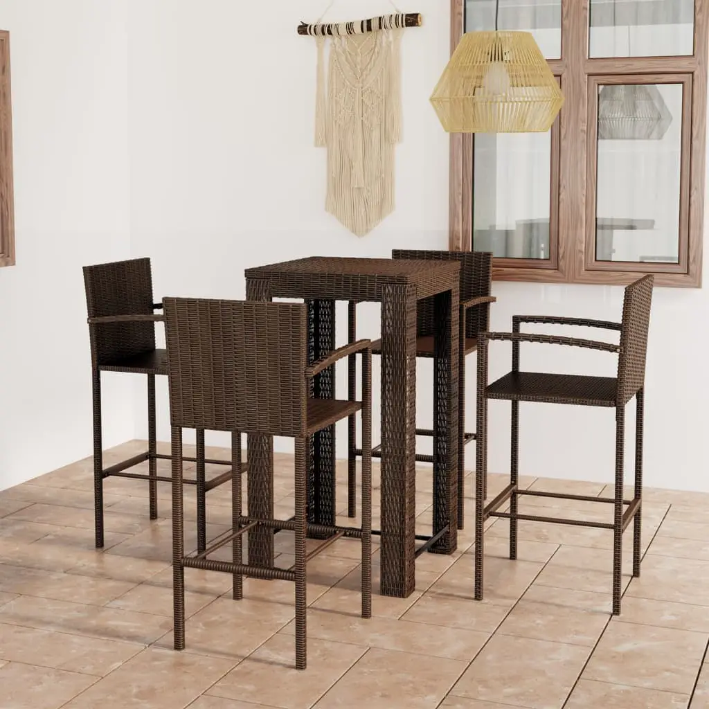 Ensemble de bar d’extérieur 5 pcs accoudoir Poly rotin Marron vidaXL 3064807