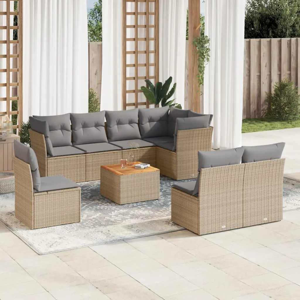 Ensemble de jardin 8 personnes modulable en résine tressée table bois pour terrasse Beige – ComfortXL Outdoor Living