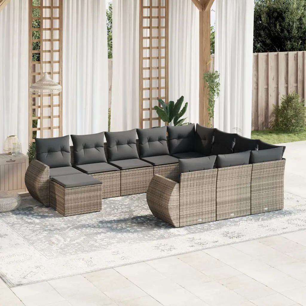 Ensemble de Jardin Convivial 10 Places Modulable, Résine Tressée Grise et Bois – ComfortXL Outdoor Living