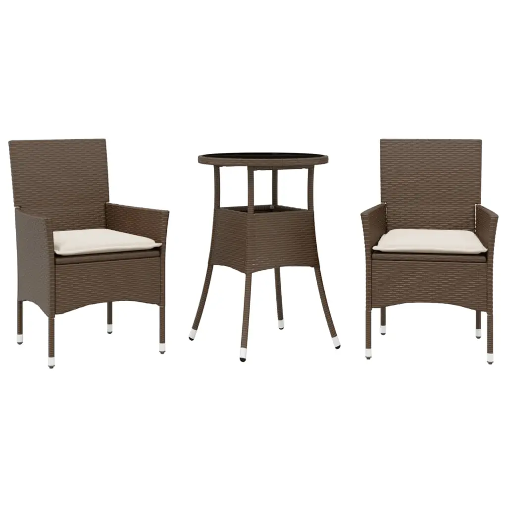 Ensemble de 3 pcs table de jardin et chaises avec coussins – mobilier de jardin marron rotin verre-JU2905