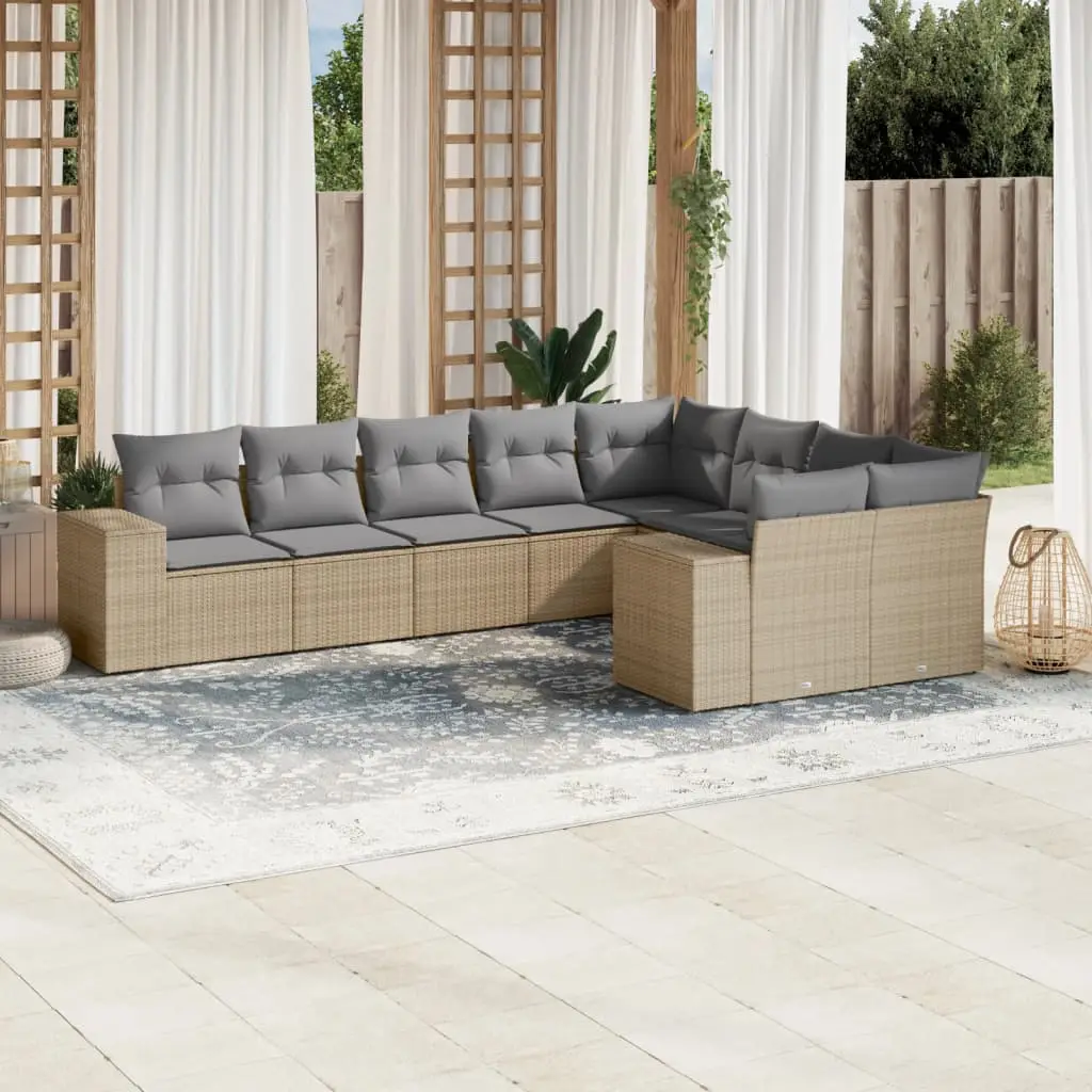Ensemble Canapé de Jardin 9 Pièces Poly Rotin Modulable avec Rangement Intégré Beige – ComfortXL Outdoor Living