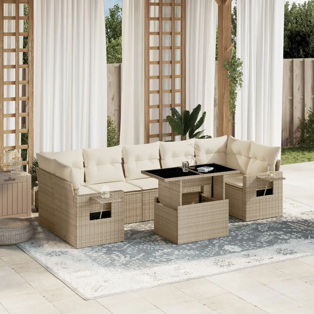 Ensemble de jardin 8 pièces en résine tressée modulable et fonctionnel Beige – ComfortXL Outdoor Living