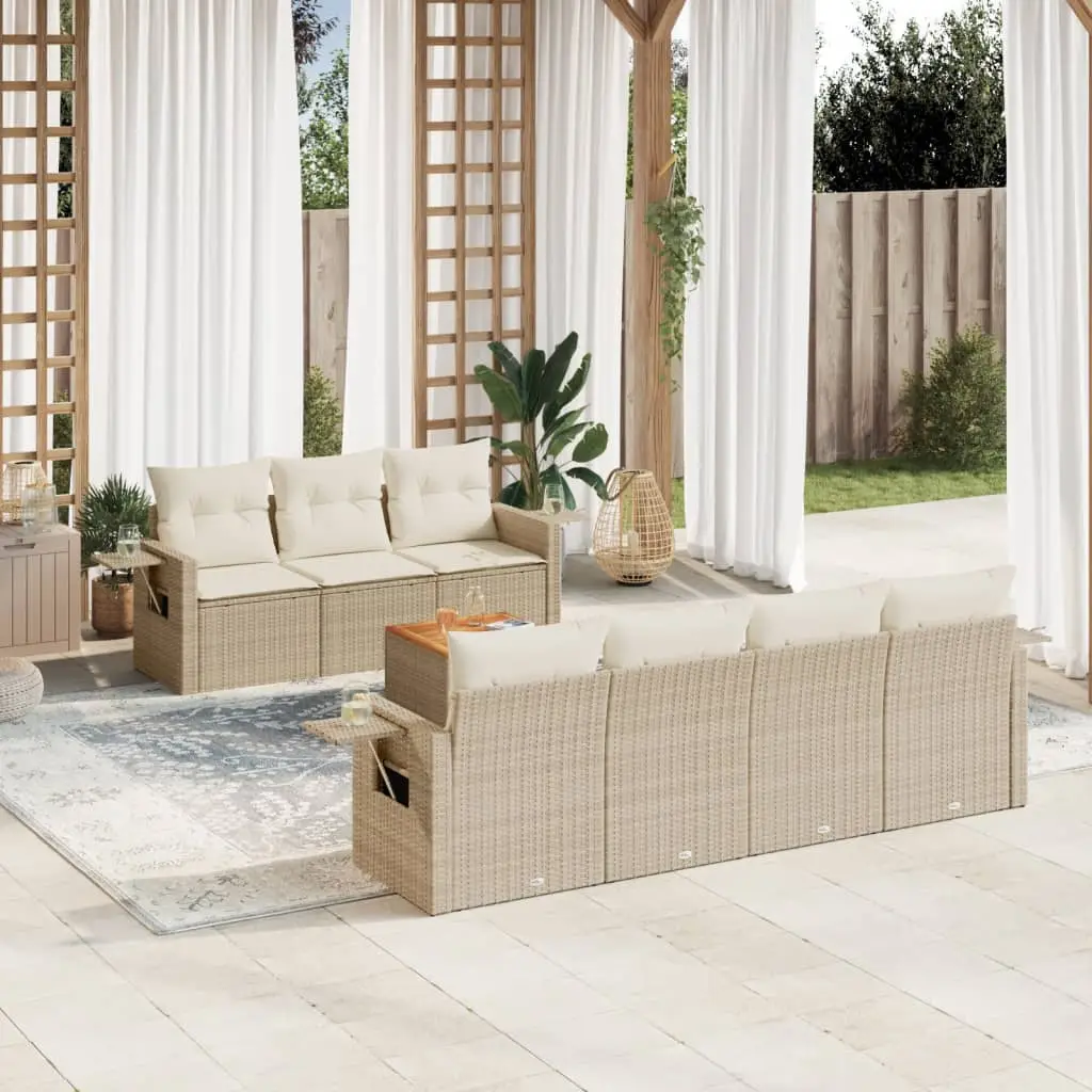 Ensemble de Jardin 8 pcs Résine Tressée Modulable Rangement et Tablettes Terrasse Beige – ComfortXL Outdoor Living