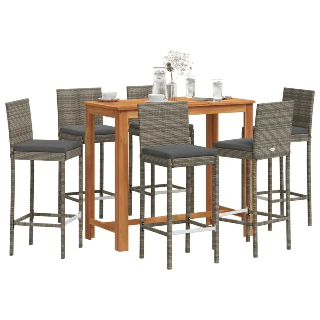 Ensemble de bar de jardin 7 pcs gris bois massif acacia rotin vidaXL 3295281