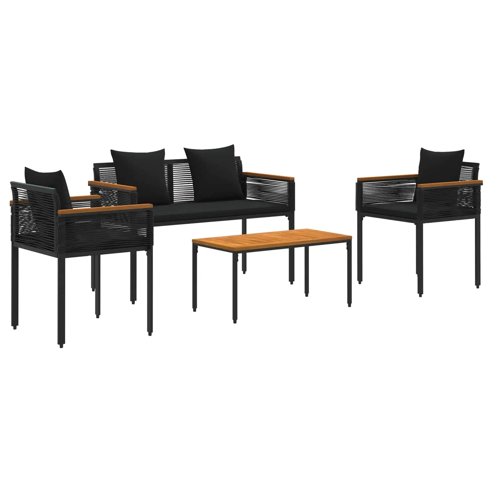Ensemble de meubles d’extérieur 4 pcs | Mobilier d’extérieur Noir Rotin PE Maison Chic