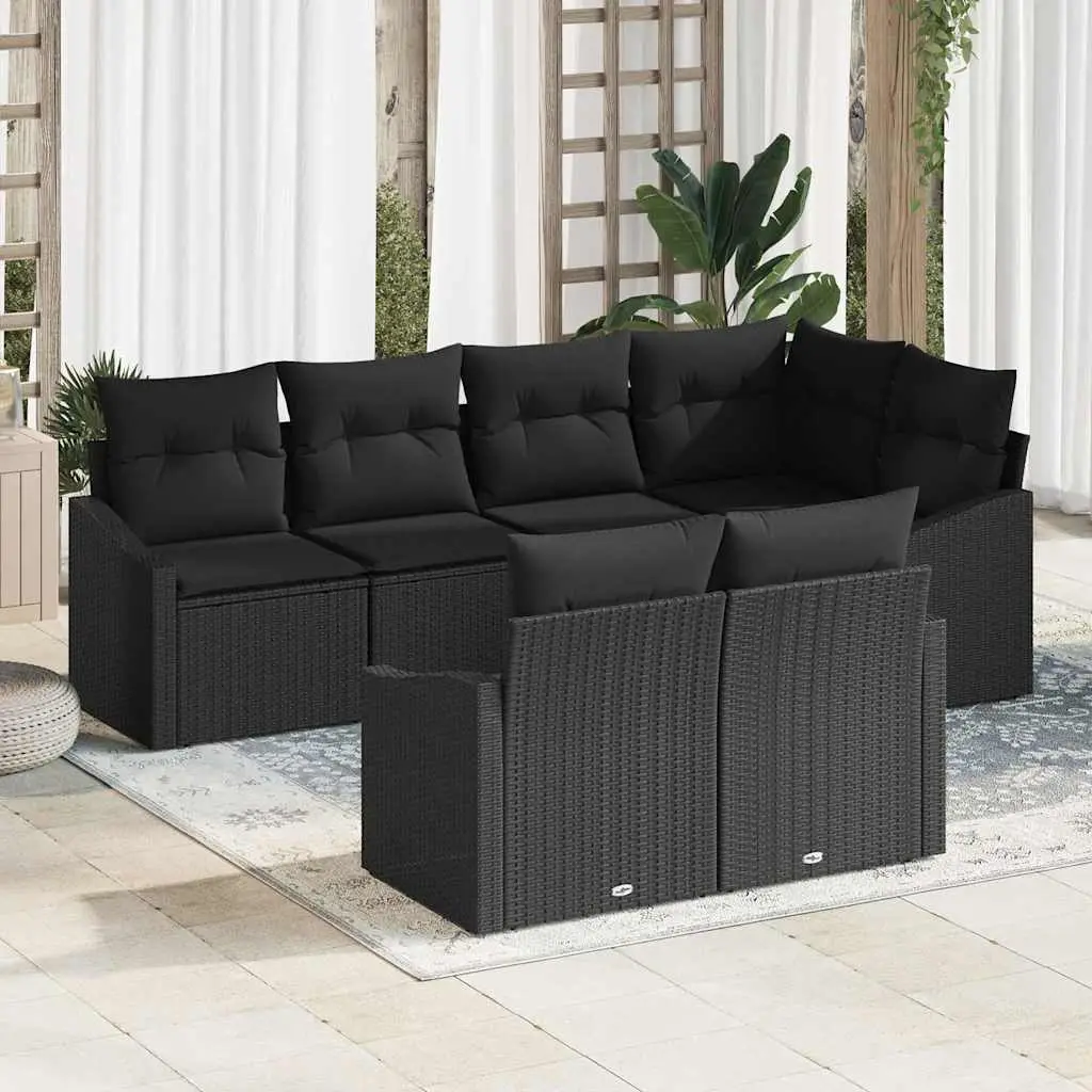 Ensemble de Canapés avec coussin 7 pcs Noir polyrotin vidaXL 3346763