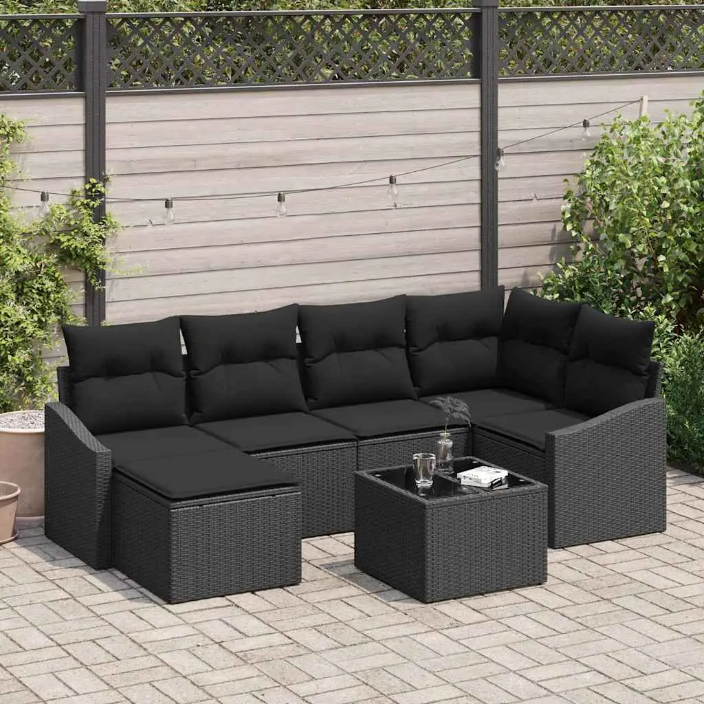 Ensemble de Canapés avec coussin 7 pcs Noir polyrotin vidaXL 3346803