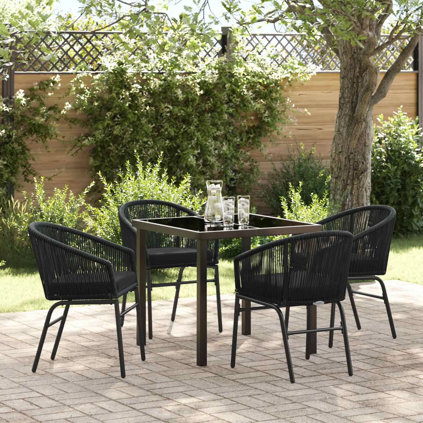 Ensemble de salle à manger pour jardin 5 pcs Noir vidaXL 3379346