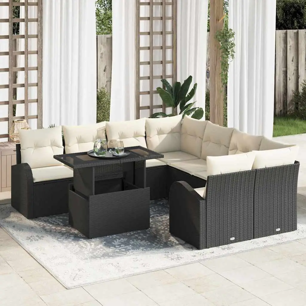 Ensemble de canapé de jardin avec stockage 9 pcs Noir polyrotin vidaXL 3348613
