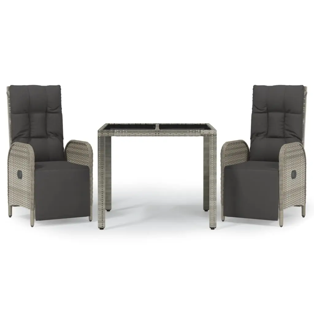 Ensemble de 3 pcs table de jardin avec chaises – mobilier de jardin coussins gris résine tressée-JU2420