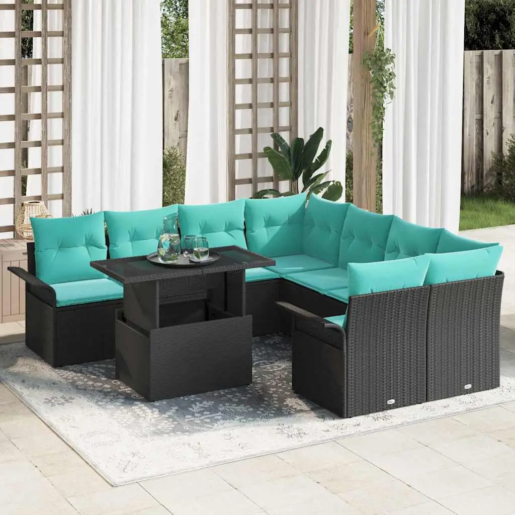 Ensemble de canapé de jardin avec coussin 9 pcs Noir Poly rotin vidaXL 3348262