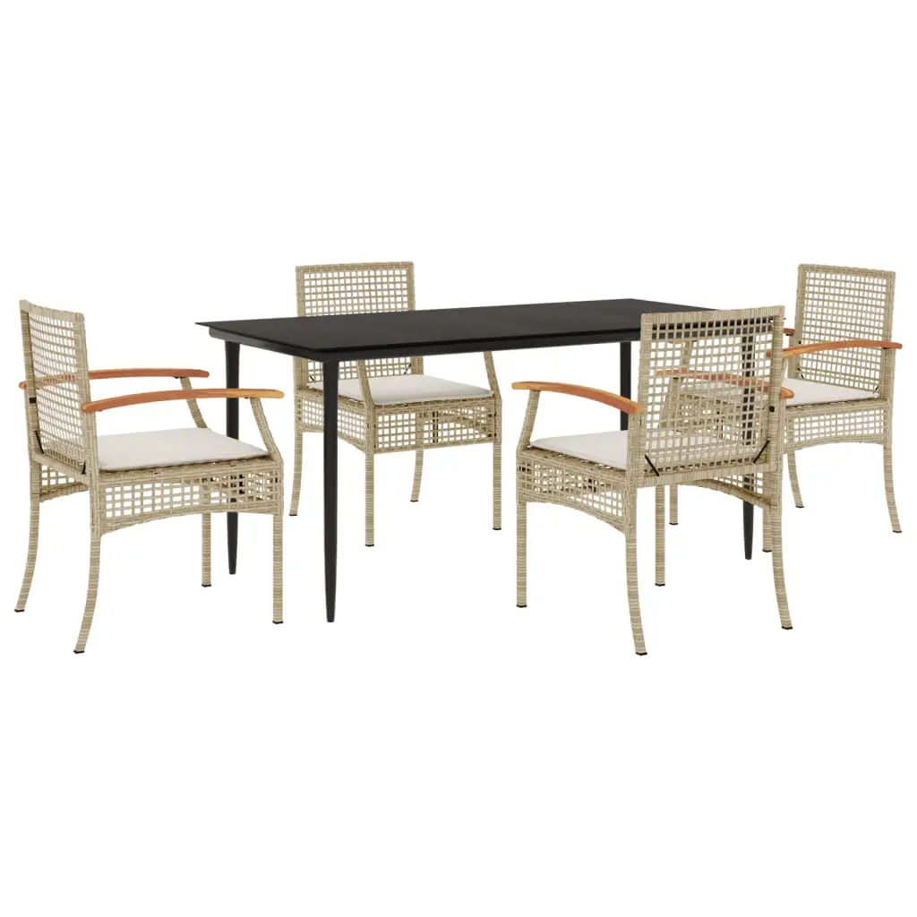 Ensemble de 5 pcs table de jardin et chaises avec coussins – mobilier de jardin Beige poly rotin