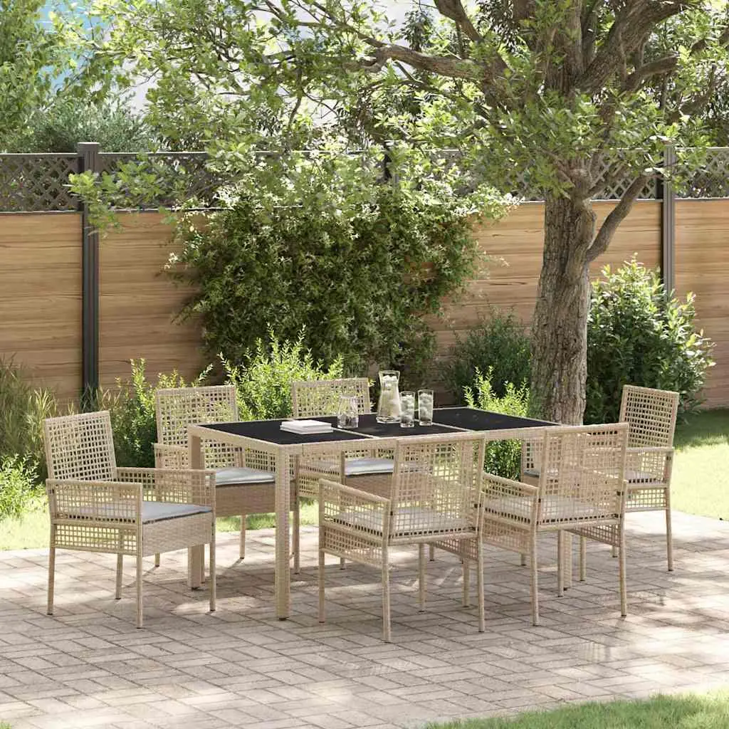 Ensemble de repas extérieur 6 personnes en résine tressée beige avec grande table en verre – ComfortXL Outdoor Living