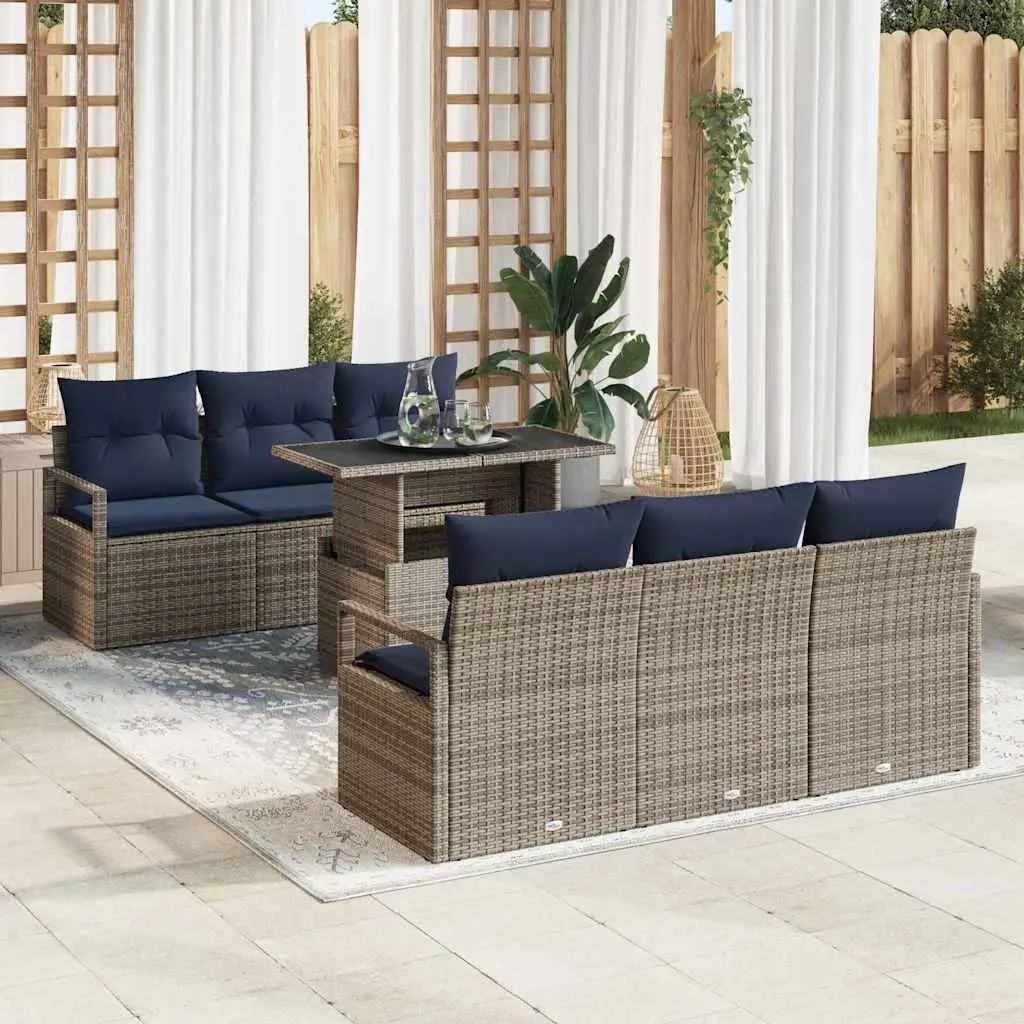 Ensemble de canapé de jardin avec stockage 7 pcs Gris polyrotin vidaXL 3348751