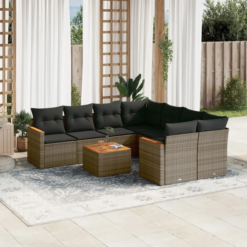 Ensemble canapés d’extérieur 9 pièces en poly rotin modulable pour patio Gris – ComfortXL Outdoor Living